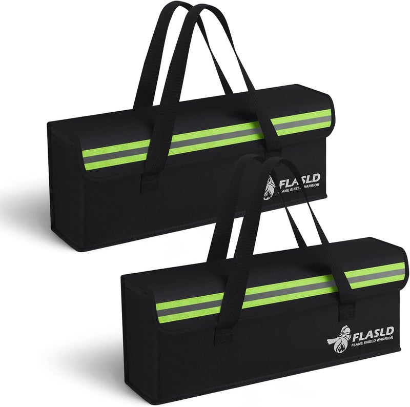 FLASLD 2-Pack Lipo Fireproof Bag Ebike Accessories Battery Charging Case Charge Explosionproof Bag Large Capacity Lipo Battery Storage Guard Safe Box (19.3 x 4.3 x 7in), Black - Image 1